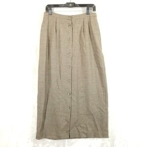 Country Shop Skirt Women 12‎ Houndstooth Button Front Straight Pockets Academia